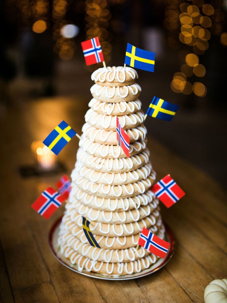 Beautiful tower of Norwegian desserts. 