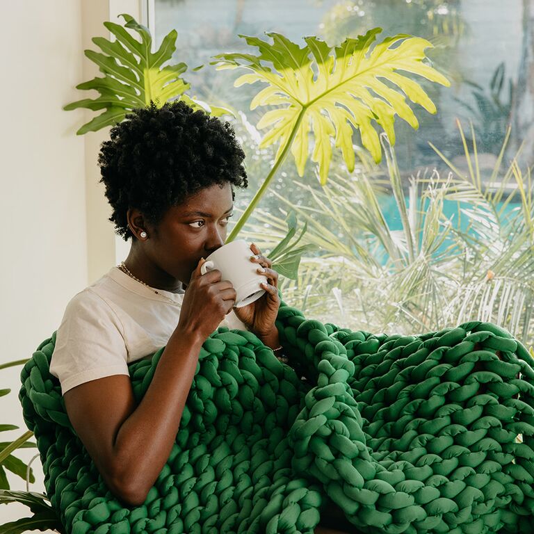 Green chunky knit weighted blanket cute Valentine's Day gift for husband or wife