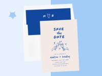 Blue hand drawn save-the-dates from The Knot Invitations
