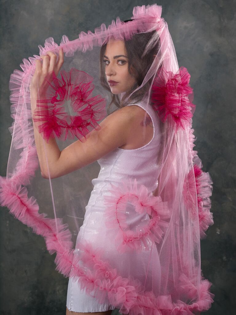 Pink tulle heart veil