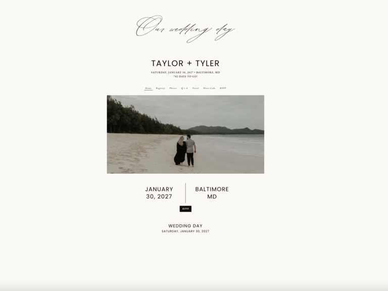 Our wedding day home page