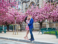 May Captions and Quotes - Couple kissing in front of cherry blossom trees
