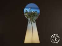 keyhole with palm tree paradise in the backdrop depicting The Best Credit Card to Pay for Honeymoon Travel