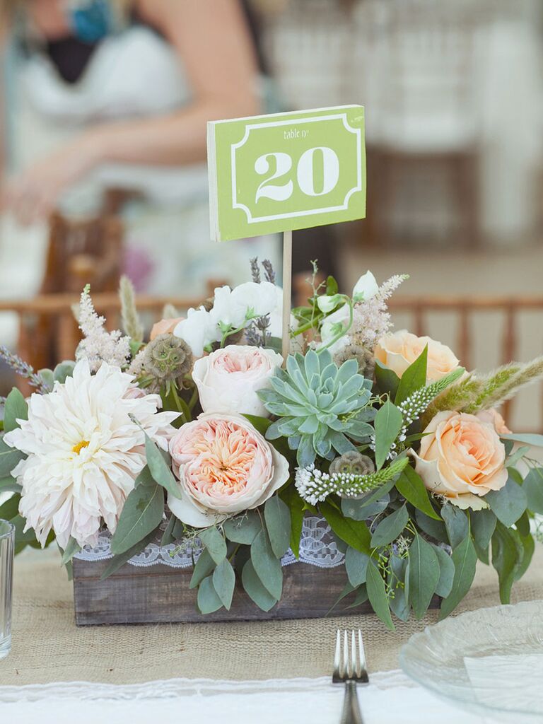 DIY succulent floral arrangement centerpiece ideas with wood box