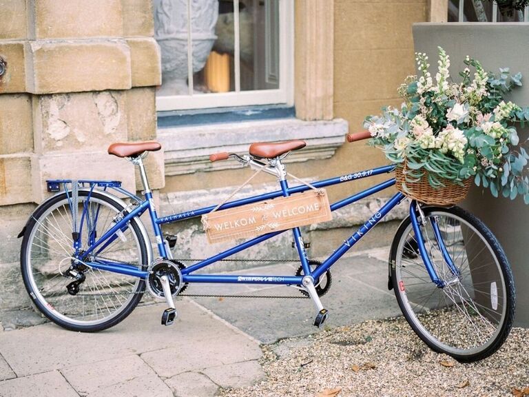 blue tandem bicycle