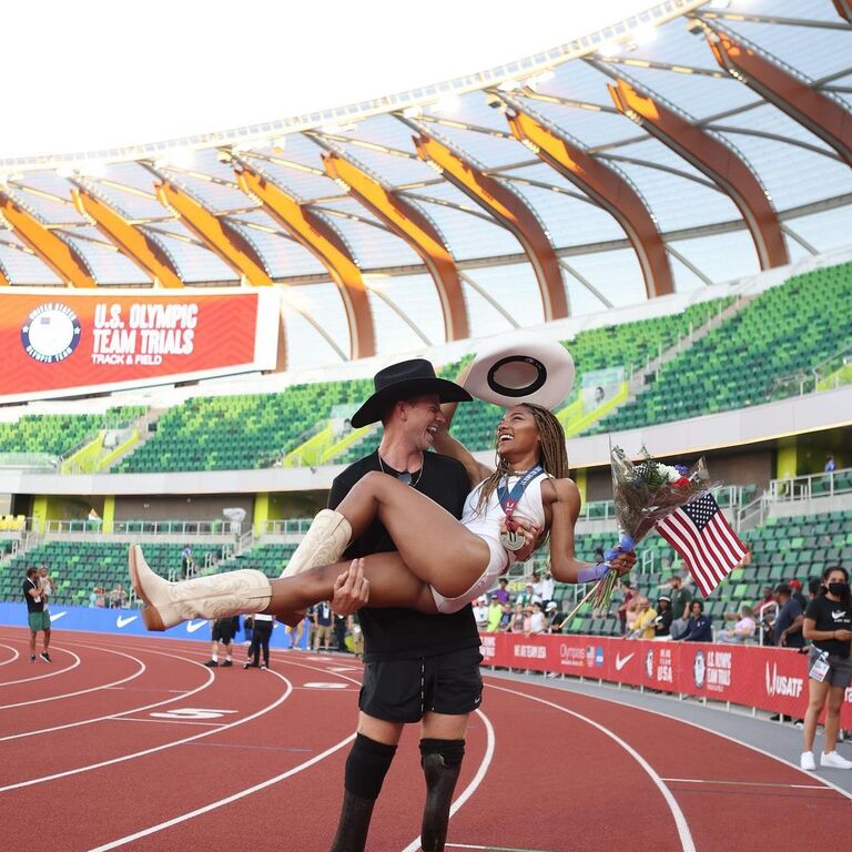 Olympians Tara Davis and Hunter Woodhall