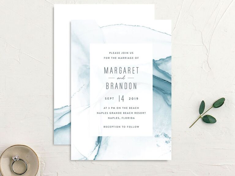 Light blue watercolor wave beach wedding invitation