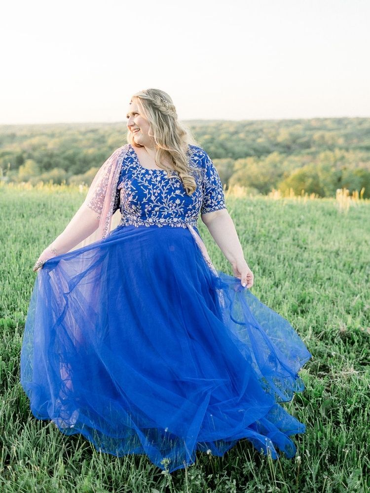 bride in blue wedding dress