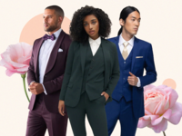 Collage of three people wearing suits with flowers in the background