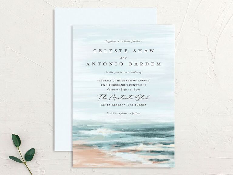 Hand-painted beach coastline wedding invitation