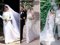 Meghan Markle, Sofia Richie, and Vanessa Hudgens on their wedding day wearing wedding dress and veil