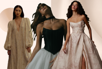 Collage of three nontraditional wedding dresses