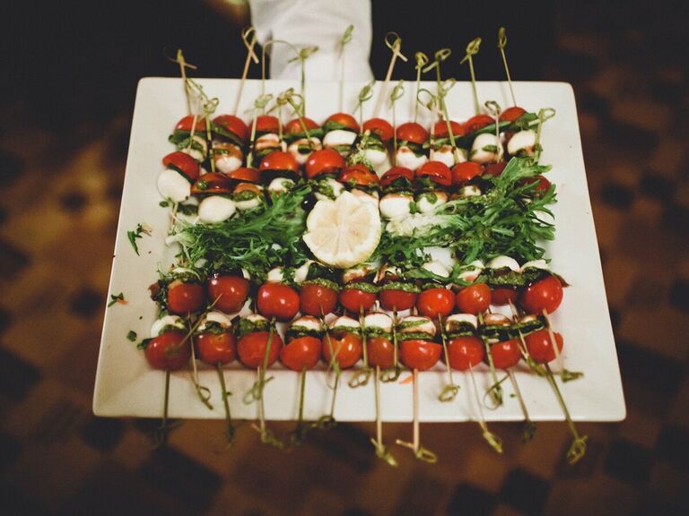Caprese skewers of tomato, mozzarella and basil