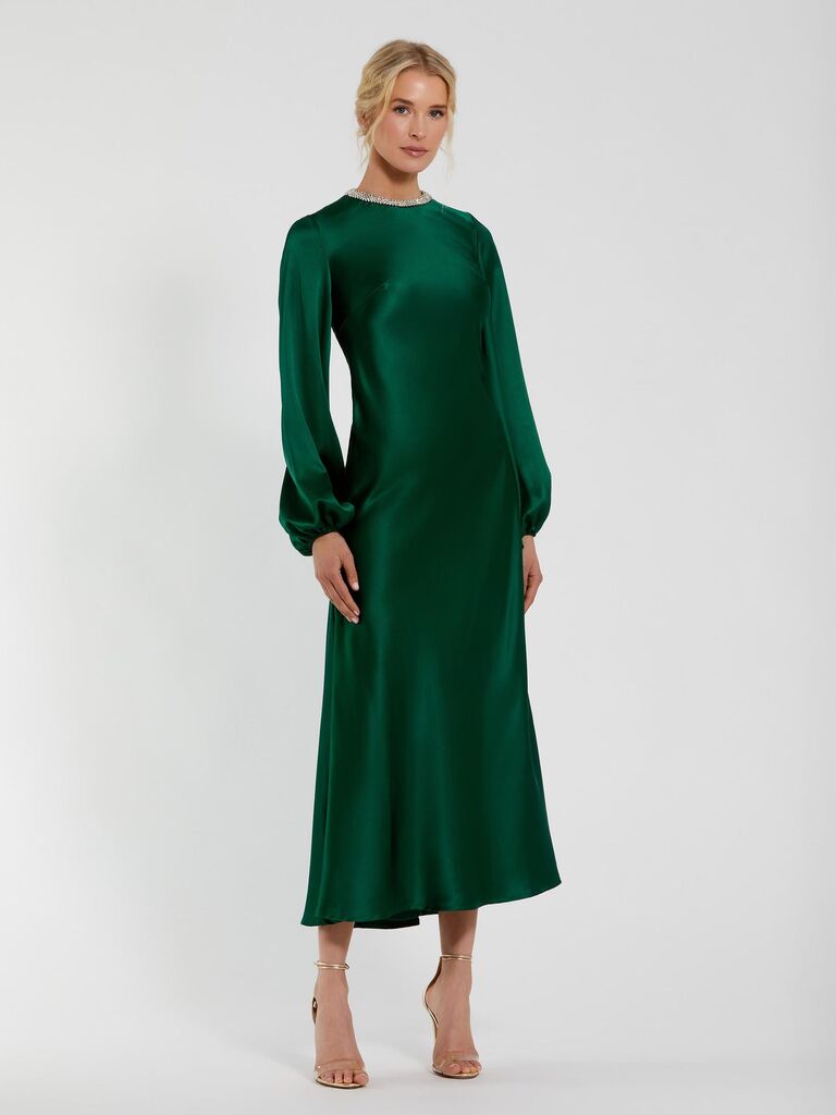 Mac Duggal satin green winter mother-of-the-bride dress