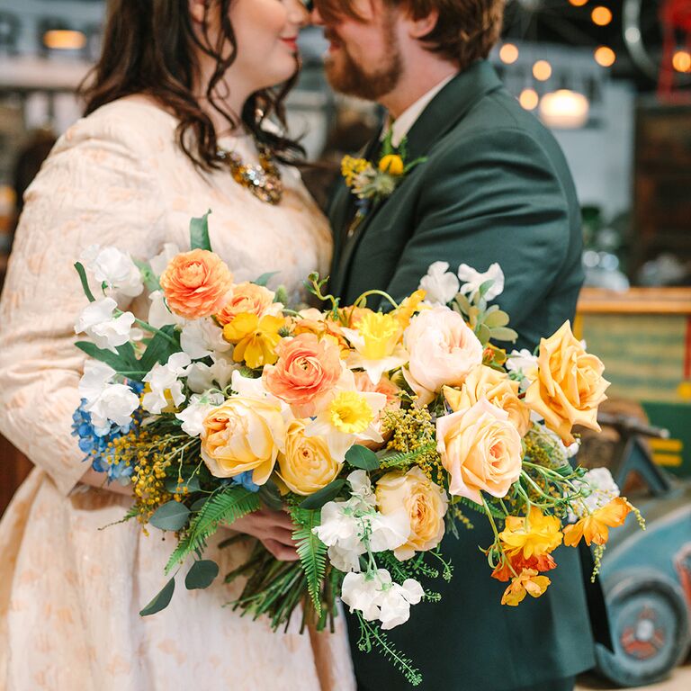 Sweet pea and rose wedding bouquet