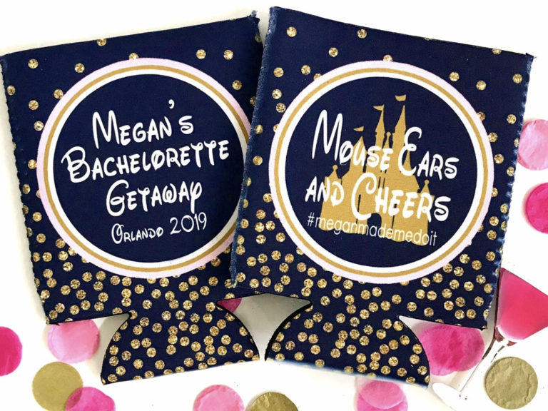 Personalized Navy and Gold Disney Bachelorette Koozies