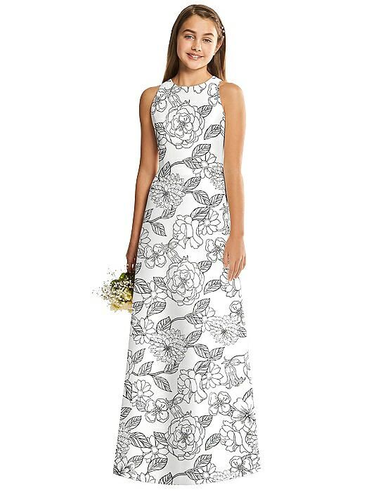 black and white floral print floor length dress