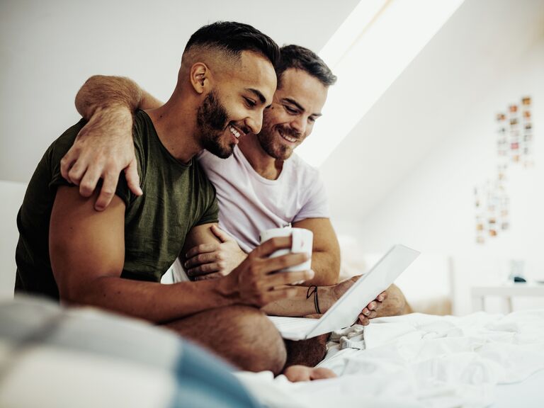 LGBTQ Couple using laptop