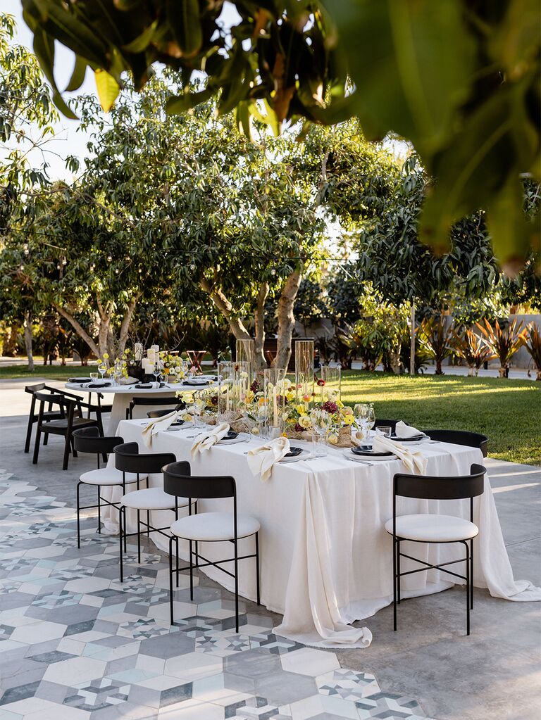 Minimalist black and white decor at wedding reception