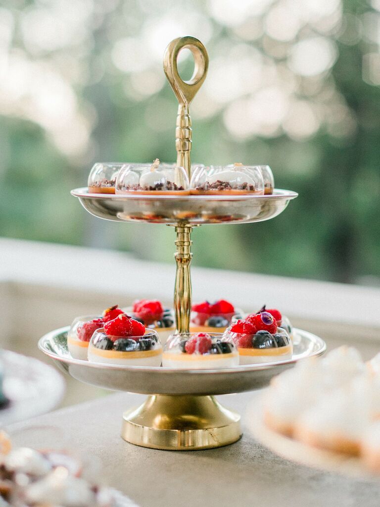 Tiered-tray with individual fruit parfait cups