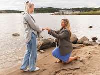 Marriage proposal on beach