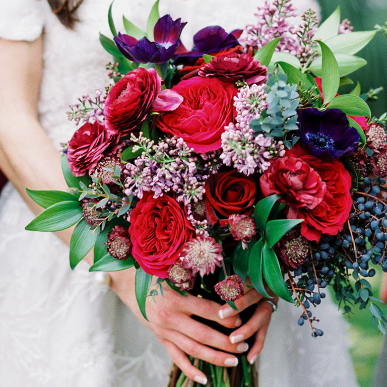 Jewel tone winter wedding bouquet