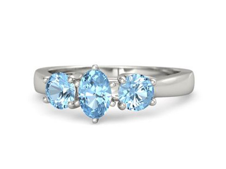 gemvara three stone engagement ring with three oval topaz gemstones and plain white gold band 