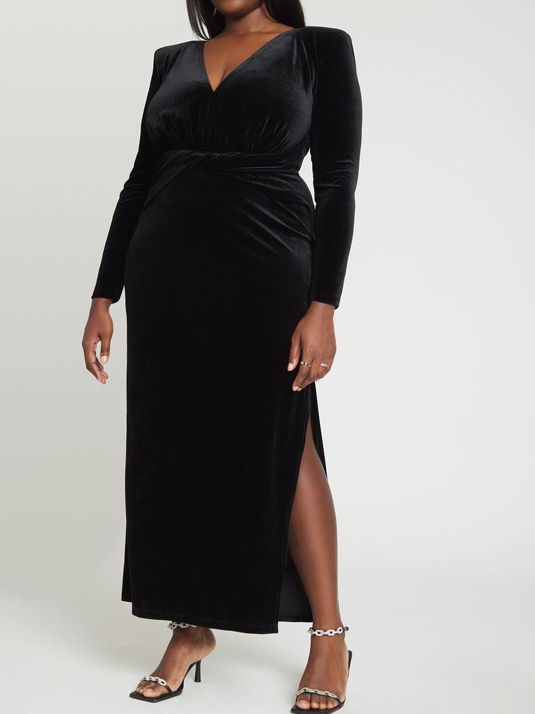 ELOQUII black velvet winter mother-of-the-bride dress