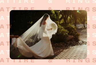 text graphic with photo of bride