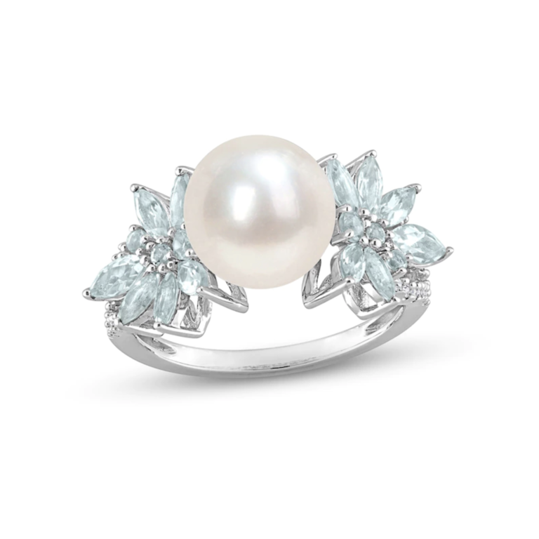 Pearl, aquamarine and diamond engagement ring from Kay Jewelers