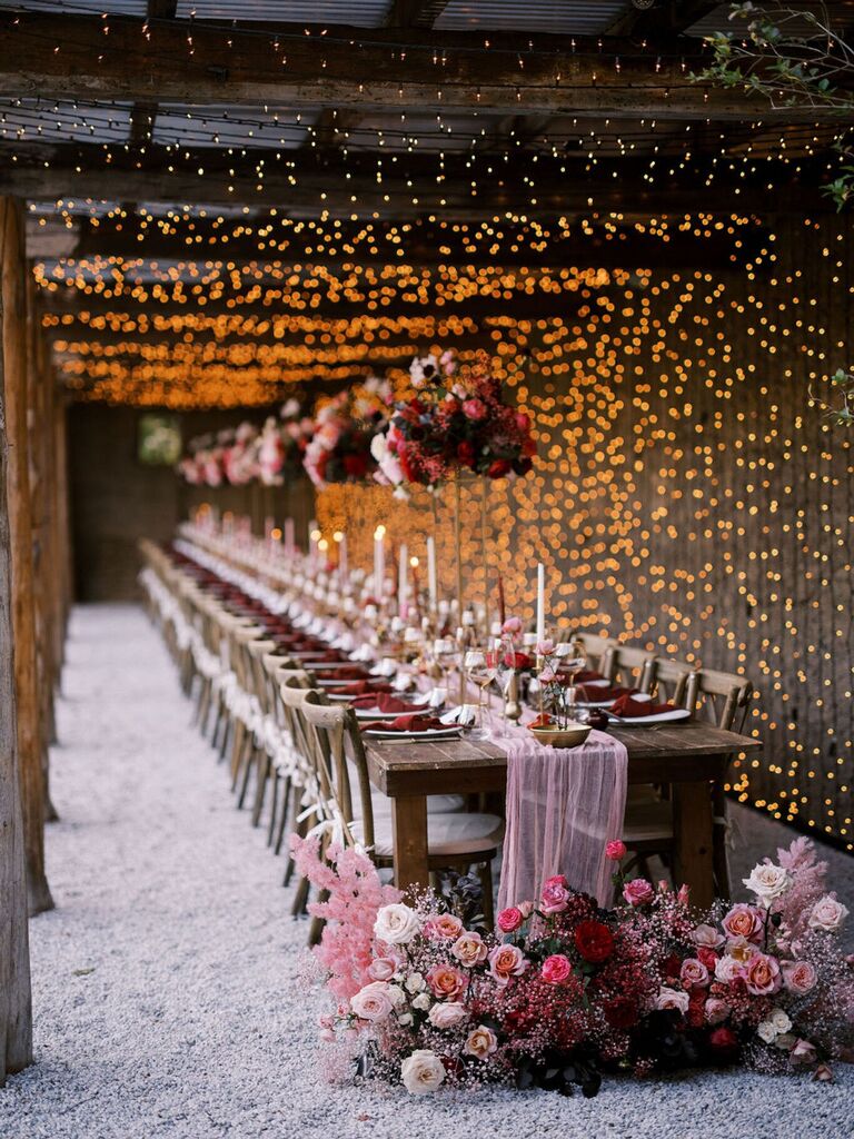Wedding reception decorations in shades of pink