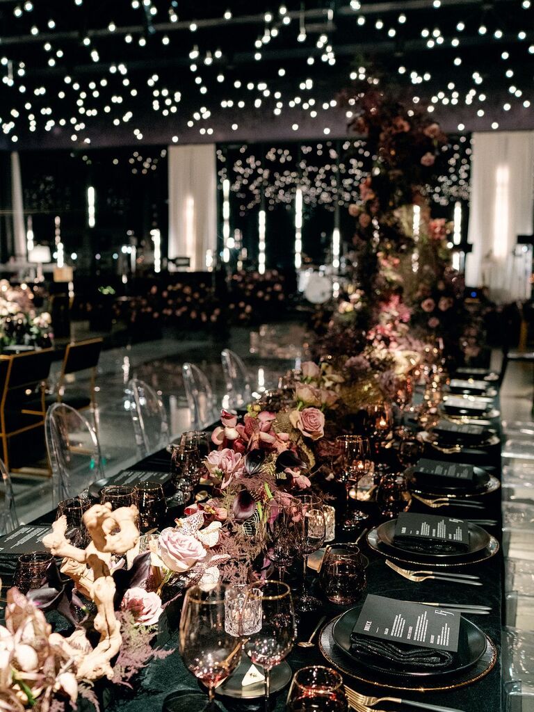Dramatic twinkle lights at wedding reception