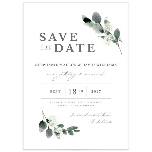 Elegant Greenery Save The Date Cards Pure White Signature smooth No Standard