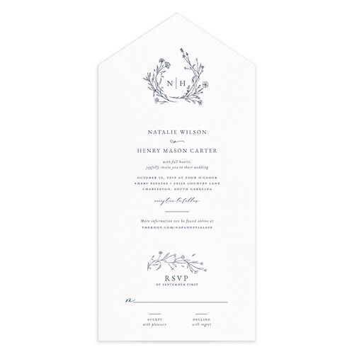 Natural Monogram All-in-One Wedding Invitations Midnight Navy Signature Light Both Recipient and Return Addresses No