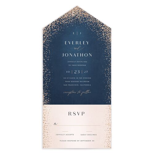 Sparkling Romance All-in-One Wedding Invitations Moody Blue Signature Light Both Recipient and Return Addresses No