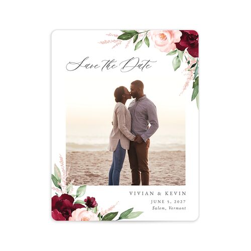 Beloved Floral Save The Date Magnets Dark Berry Magnet Paper