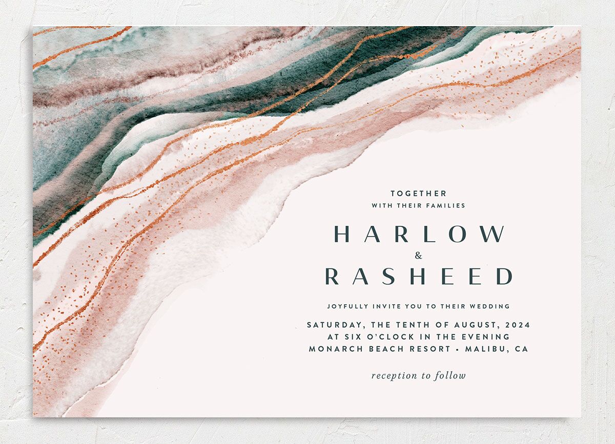 Abstract Wave Wedding Invitation Rose Pink Signature No