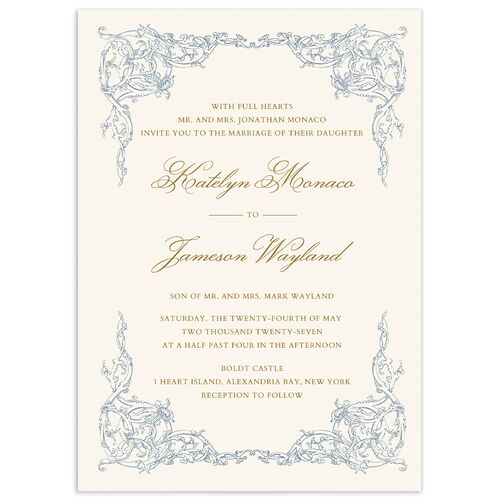 Romantic Rococo Wedding Invitations Dusty Blue Signature No Standard