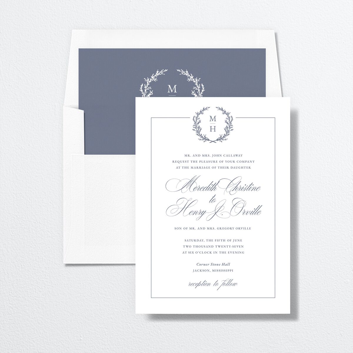 Monogram Branches Standard Envelope Liners Standard Regency Blue