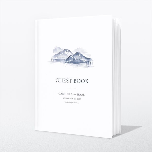 Watercolor Mountains Wedding Guest Book Regency Blue
