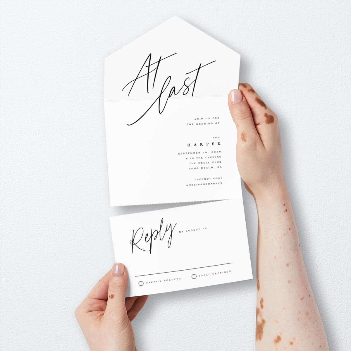 You Are Mine All-in-One Wedding Invitations Pure White Signature Light Both Recipient and Return Addresses No